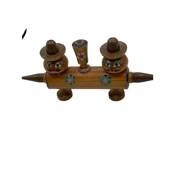 Vtg Mexico Salt & Pepper Shakers Toothpick Holder Rolling Pin Display Colorful - Picture 2 of 9